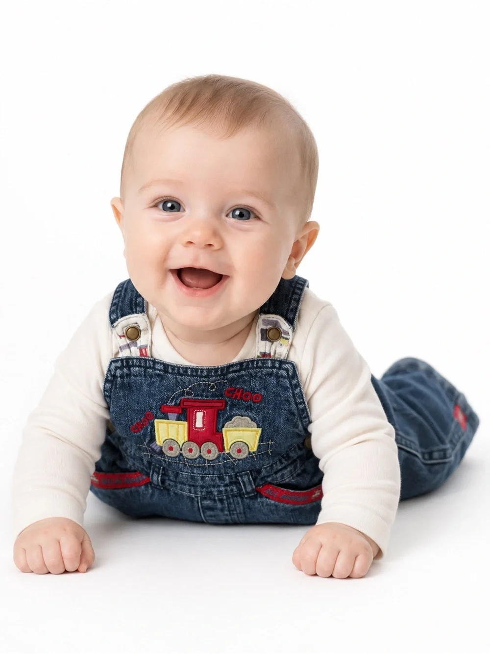Vintage Y2K Koala Baby 3-6M Denim Train Overalls Embroidered Halloween Costume
